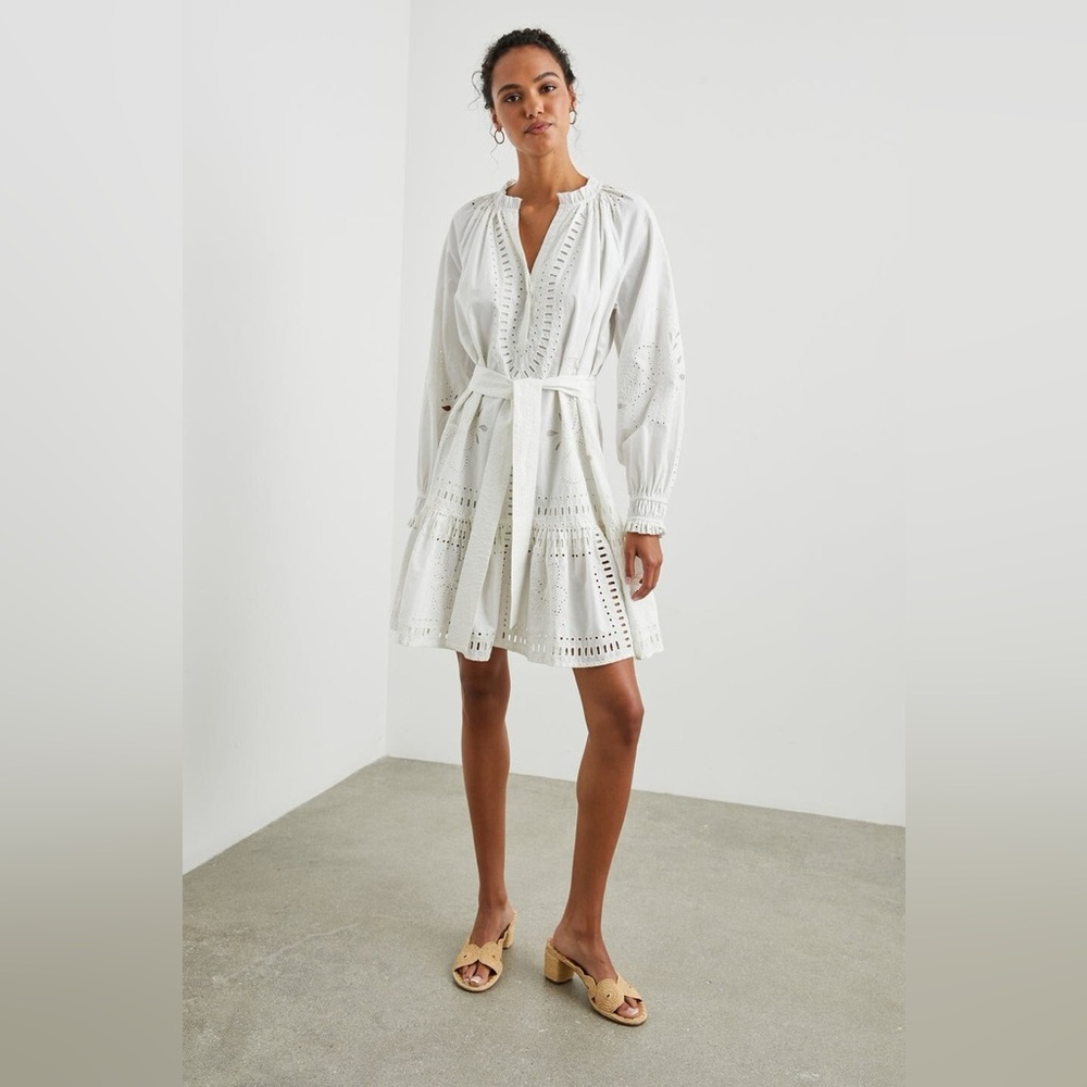 NWT Rails Saylor Button Up Cotton Eyelet White Ruffled Collar Dress